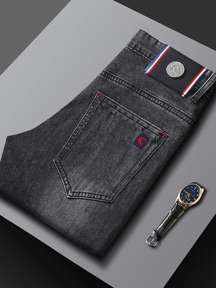 Jeans Uomo Slim Fit A Gamba Dritta Stile Europeo Pantaloni Lunghi Elasticizzati Casual Da Lavoro Versatili
