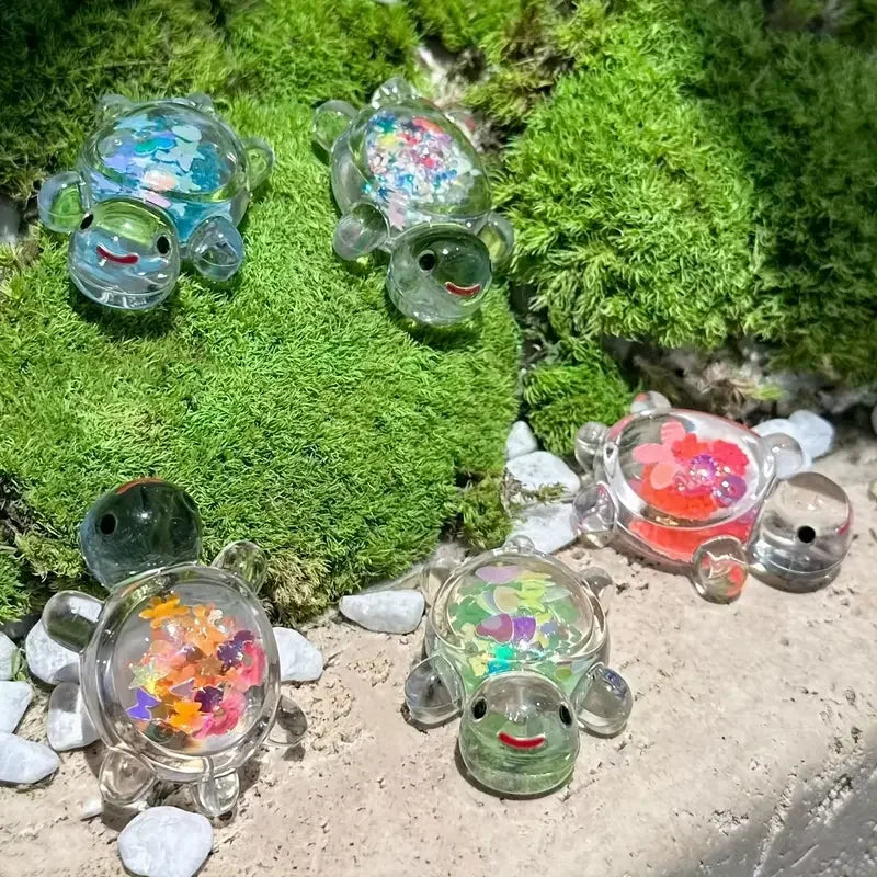 10 pezzi luminosi mini statue di tartarughe marine selezione casuale decorazioni per feste a tema animali oceanici, micro paesaggio da giardino artigianato con perline fai da te