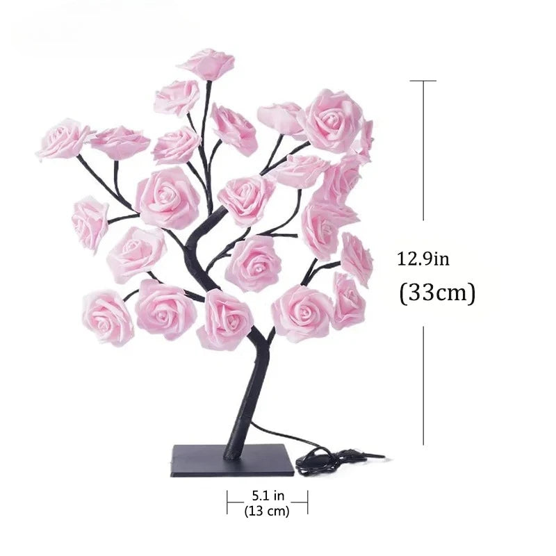 Lampada Da Tavolo A LED Albero Di Fiori Di Rosa Con Luci Notturne USB Decorazione Domestica Per Letto Nozze Natale