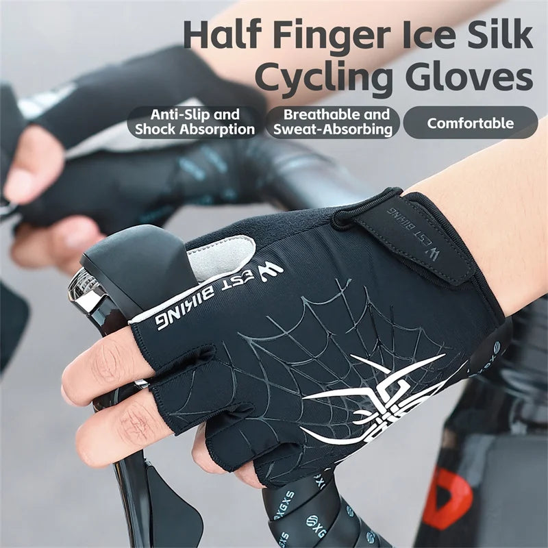 West Biking Guanti da Ciclismo Mezze Dita Spider Pattern Estivi Touch Screen per Bici da Strada e Mountain Bike