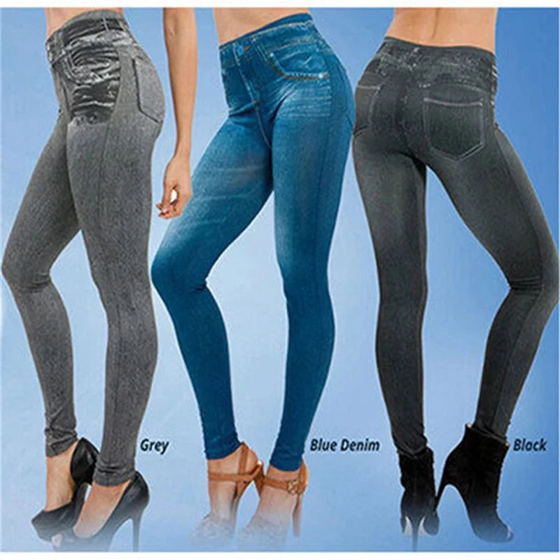 Leggings Denim Ultra Elasticizzato Vita Alta Donna Slim Fit Glutei Sollevati Pantaloni Attillati