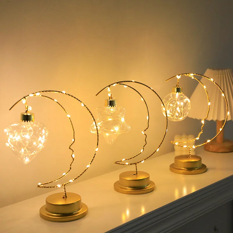 Luce LED a Forma di Luna Stella Lampada Da Notte Ferro Decorazione Interni Per Camerette Regalo Ideale