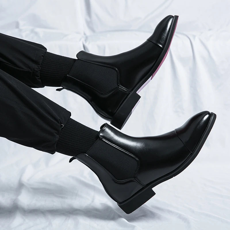 Stivaletti Chelsea Uomo Slip On Con Punta Tonda E Suola Rossa In PU Spedizione Gratuita Taglia 38 46 Scarpe Da Uomo