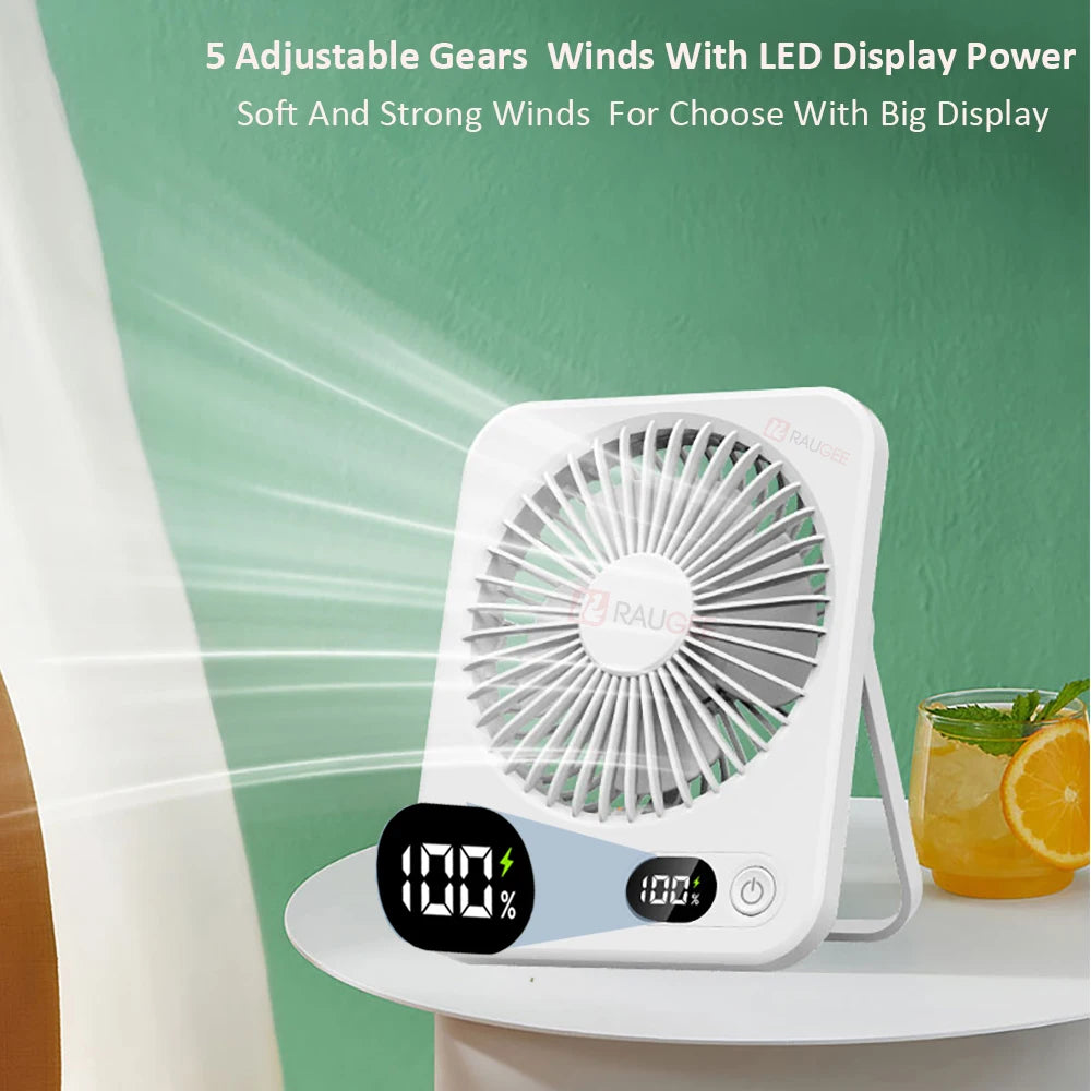 Ventilatore da Tavolo Portatile Pieghevole Ricaricabile USB a Cinque Marce per Ufficio Domestico Studenti