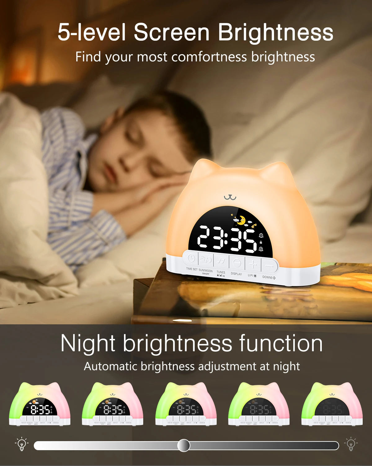 ORIA Sveglia per Bambini con Luce Notte 11 Colori, Sveglia Allenamento Sonno, Orologio con Blocco Regalo Ragazzi Ragazze