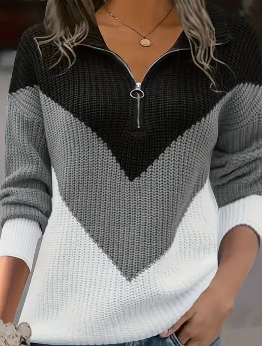 Maglione Da Donna A Blocchi Di Colore A Righe Con Scollo A V Maniche Lunghe Abbigliamento Casual Per Ogni Stagione