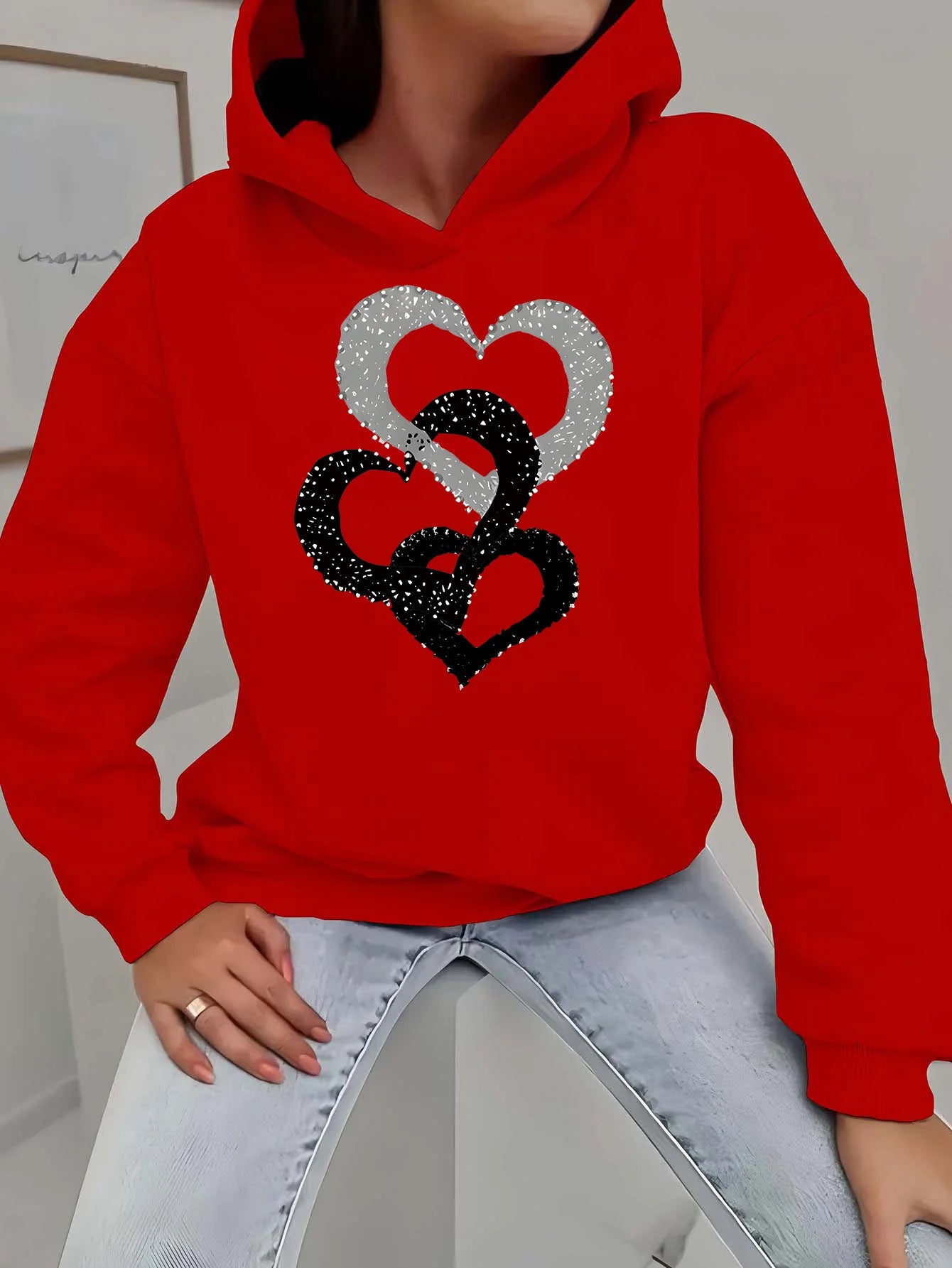 Felpa Donna Autunno Inverno Calda Ampia Casuale Con Cappuccio Maniche Lunghe In Pelle Scamosciata Stampata