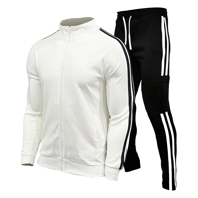 Uomini Abbigliamento Sport All Aperto Due Pezzi Primavera Autunno Con Zip Collo Coreano Manica Lunga Da Corsa