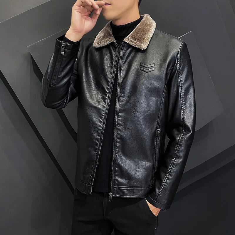 Giacca In Pelle Ispessita Da Uomo Invernale Con Cerniera E Bavero Design Taglie Forti Bomber