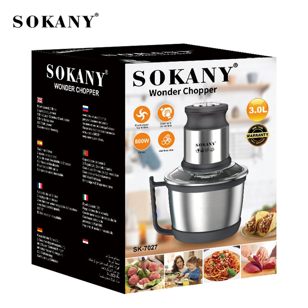 Tritacarne Elettrico 800W 3L In Acciaio Inox Frullatore Mixer Cucina Processore Alimentare Tutto in Uno 220V
