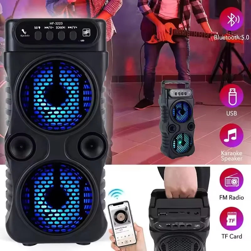 Altoparlante Wireless Esterno Portatile Doppio Subwoofer Tre Pollici Bass Boost Radio FM Scheda TF USB Karaoke Domestico