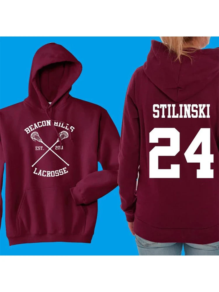 Felpa Con Cappuccio Teen Wolf Beacon Hills Lacrosse Stampa Retro Stilinski Lahey McCall Hale