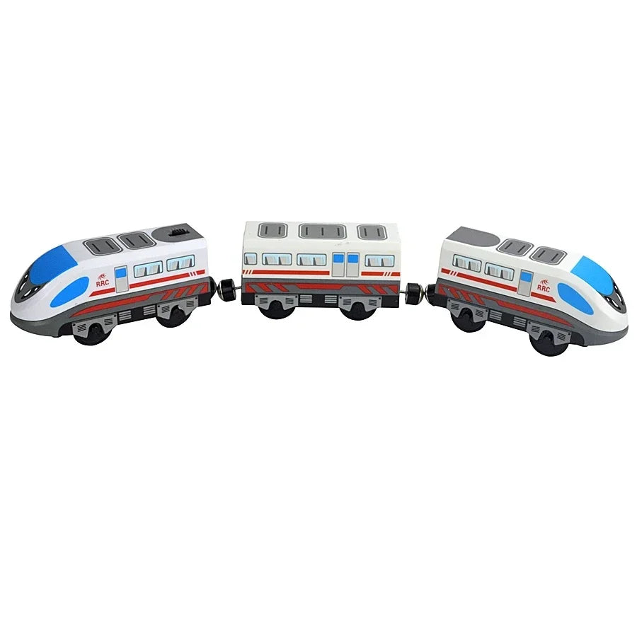 Treno Elettrico Magnetico Locomotiva Per Slot Auto Binario In Legno Con Due Carrelli Giocattolo Leduo Track