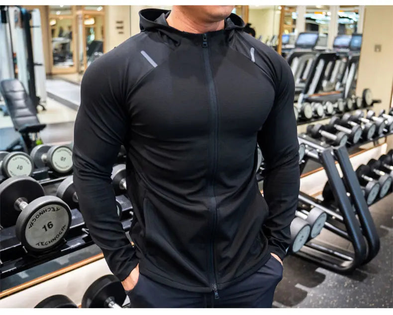 Giacca Sportiva da Uomo con Cappuccio Traspirante Manica Lunga Slim Fit Top da Corsa ad Asciugatura Rapida