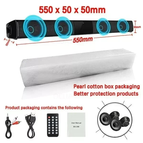 Barra Audio Portatile Potente Altoparlante Bluetooth Senza Fili Surround Stereo Per TV Subwoofer Radio FM Caixa De Som