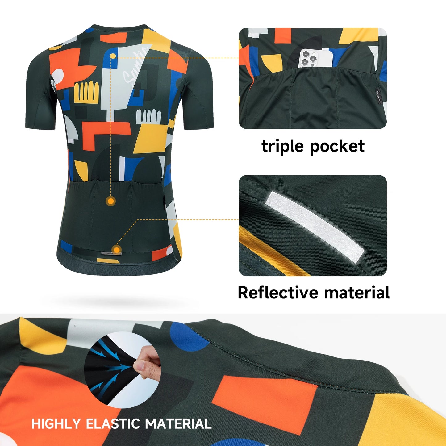 Santic Maglia Da Ciclismo Uomo Estate A Maniche Corte Asciugatura Rapida Tessuto Poliestere Spandex