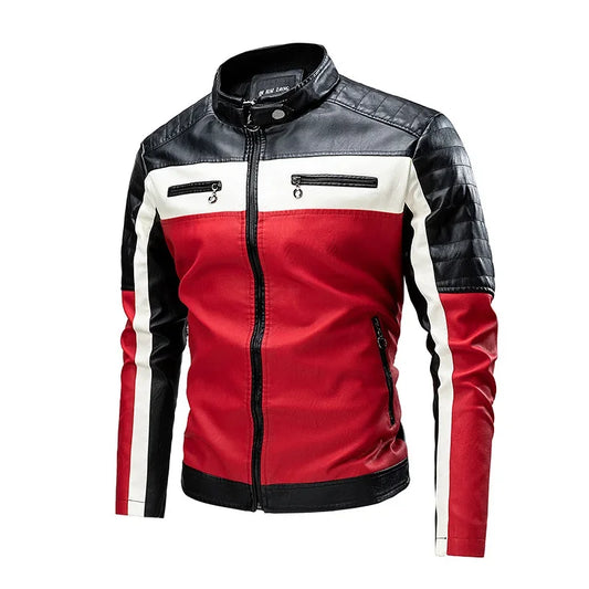 Giacca Da Moto Vintage Uomo Bomber Biker Con Zip Pelliccia Sintetica Cappotto In Pu Nero Rosso Marrone