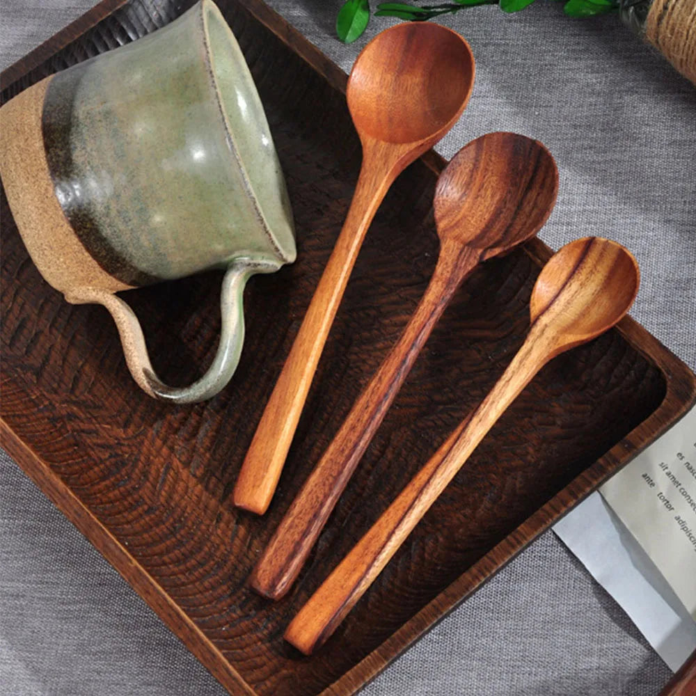 Set Da 7 Pezzi Cucchiai In Legno In Stile Occidentale Utensili Da Cucina Multiuso Per Ramen Insalata Zuppa Dessert E Tè