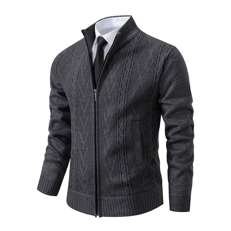 Giacca Ispessita Uomo Autunno Inverno Calda Linea Tendenza Colletto Mandarino Cardigan Lavorato A Maglia Cappotto