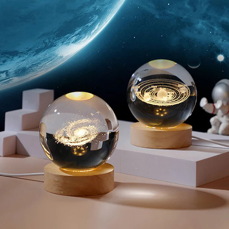 Lampada a Sfera di Cristallo 3D Con Proiezioni Galassia Luce Notturna USB Atmosfera Accogliente Regalo Creativo