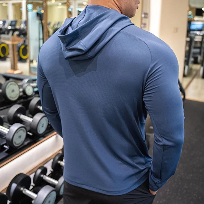 Giacca Sportiva da Uomo con Cappuccio Traspirante Manica Lunga Slim Fit Top da Corsa ad Asciugatura Rapida