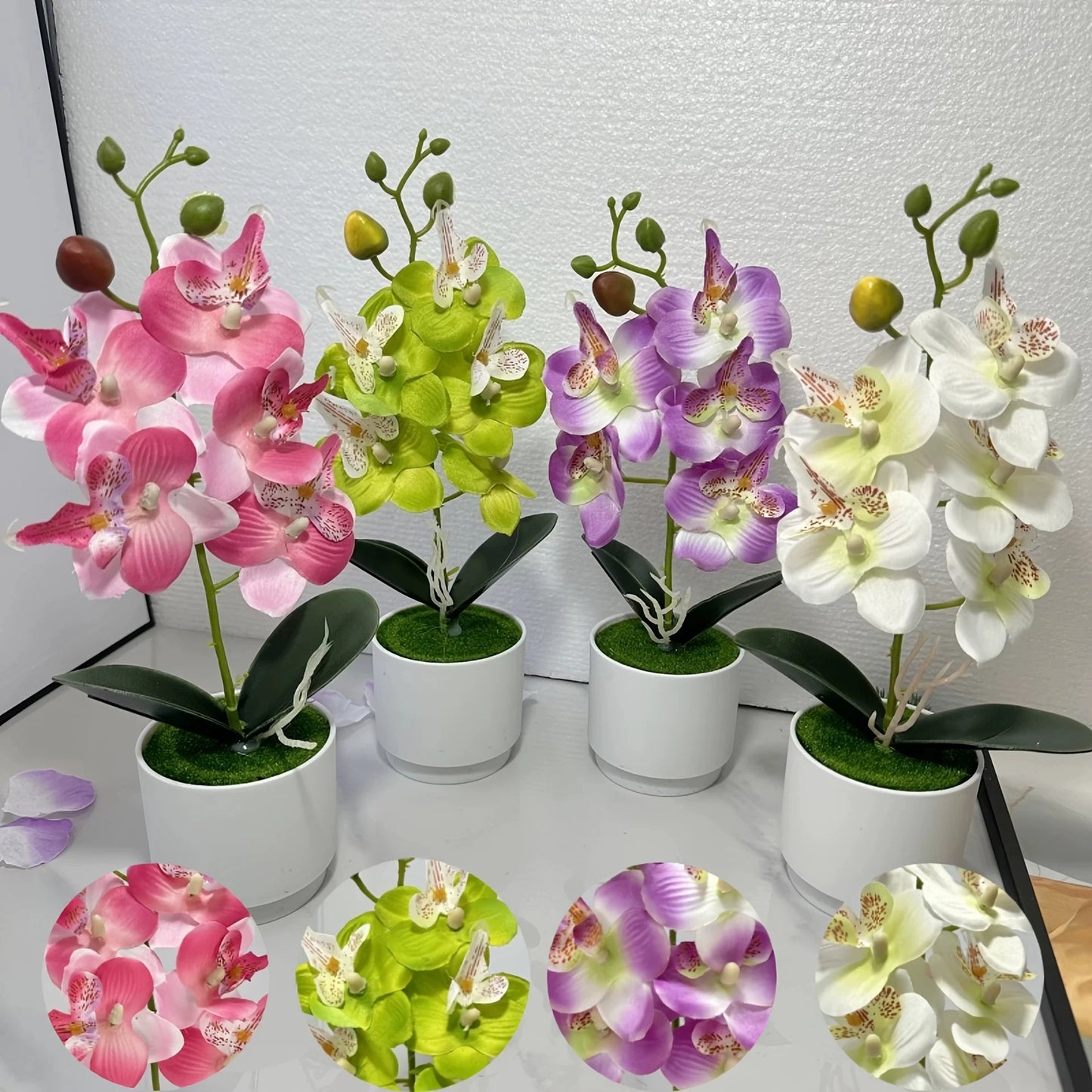 Orchidee Artificiali Con Vaso Bianco Pianta Finta Seta Decorazione Domestica Fiori Finti