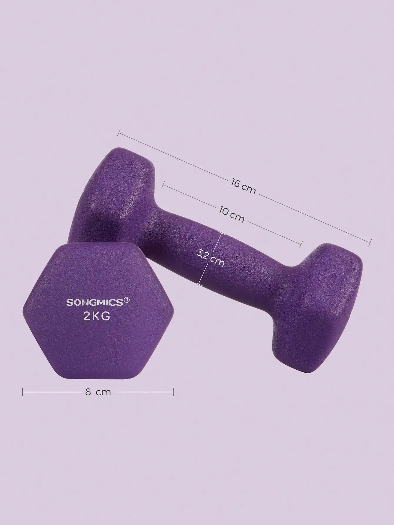 Coppia Di Manubri Da 2 Kg Con Rivestimento In Neoprene Esagonali Viola Per Allenamento A Casa