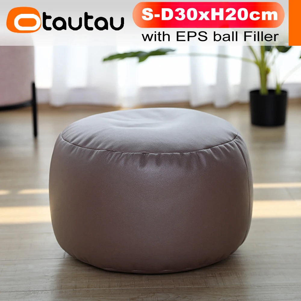 Otautau Beanbag Poggiapiedi Rotondo In Ecopelle Con Sedile Soffio D30xH20cm Sgabello Pouf Per Pavimento
