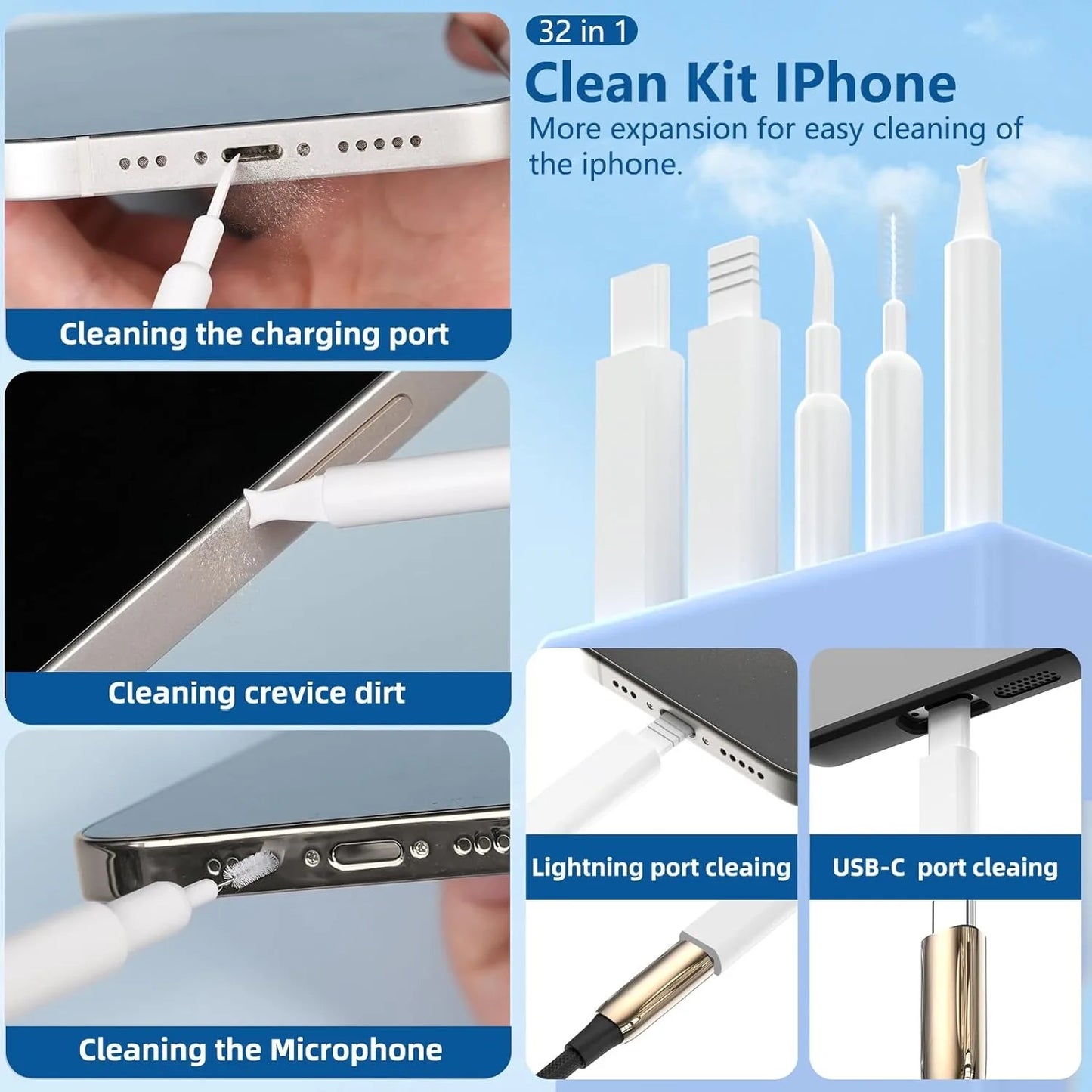 Kit Pulizia Profonda Multifunzione 20 In 32 In 1 Per Porte iPhone AirPods Tastiera Rimozione Tasti Strumenti di Precisione