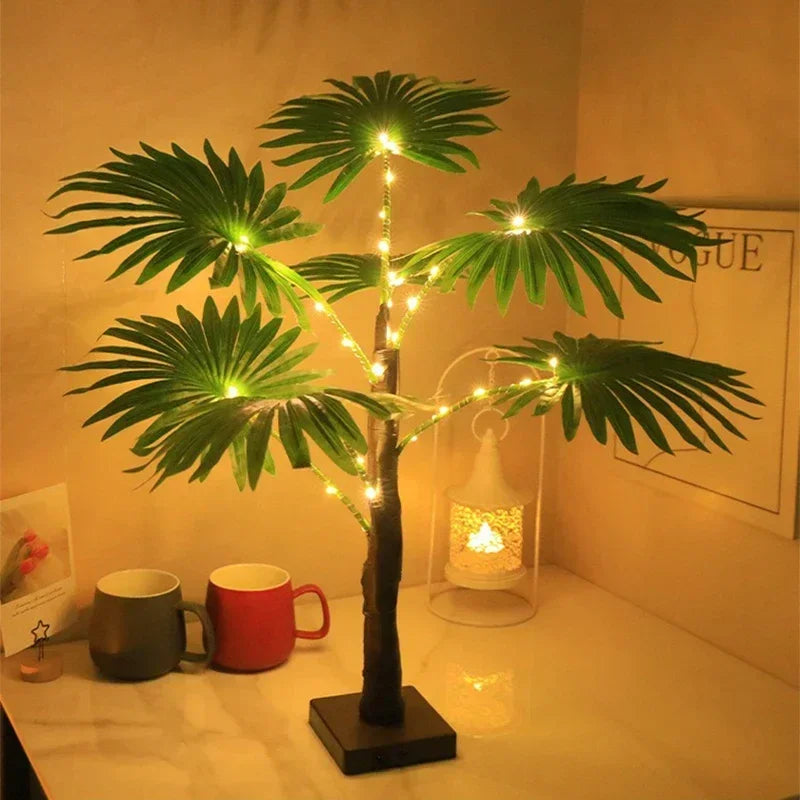 Lampada Da Tavolo LED Palma USB Pianta Artificiale 55 Cm Decorativa Luci Da Scrivania Per Casa E Letto