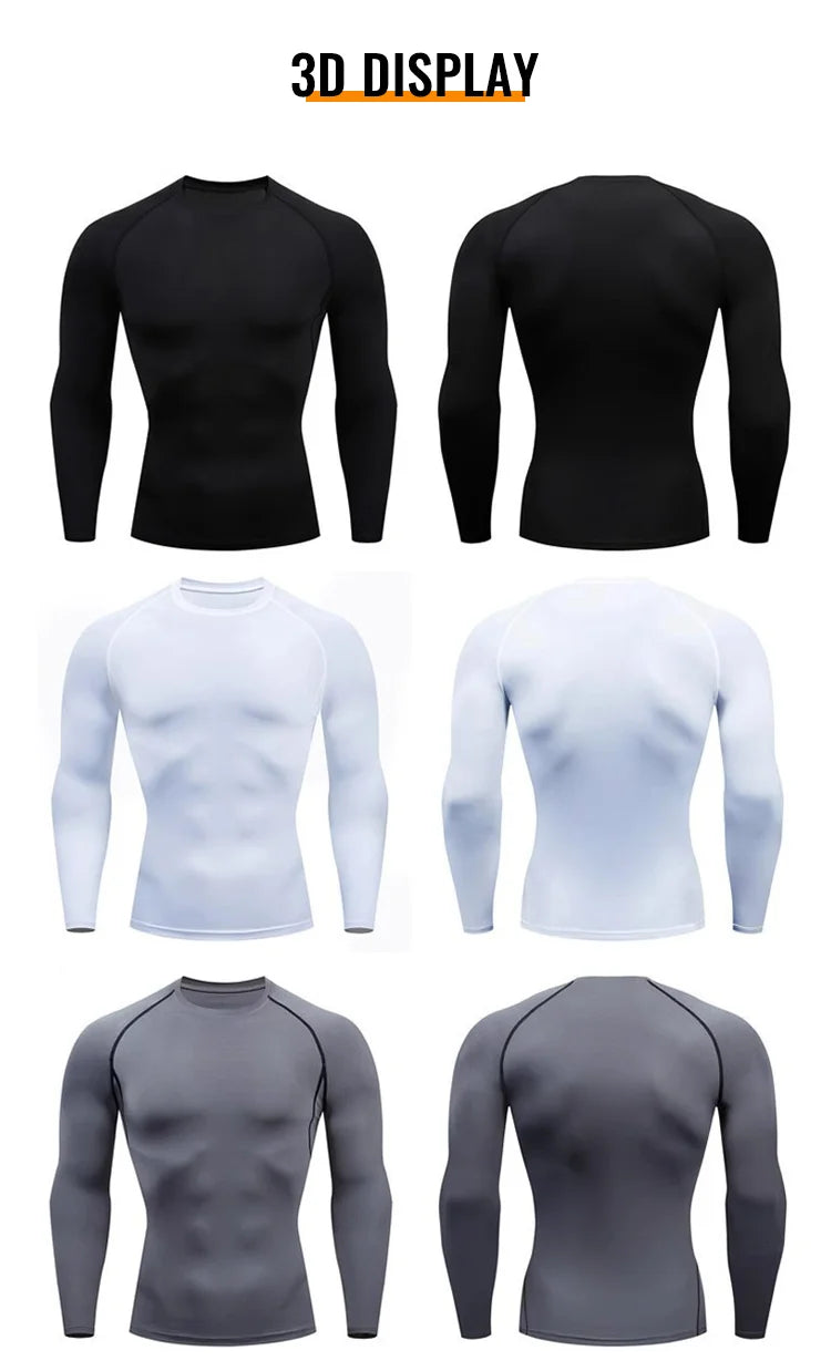 Maglia Compressiva Da Uomo A Maniche Lunghe Per Allenamento Palestra Ad Asciugatura Rapida Fitness
