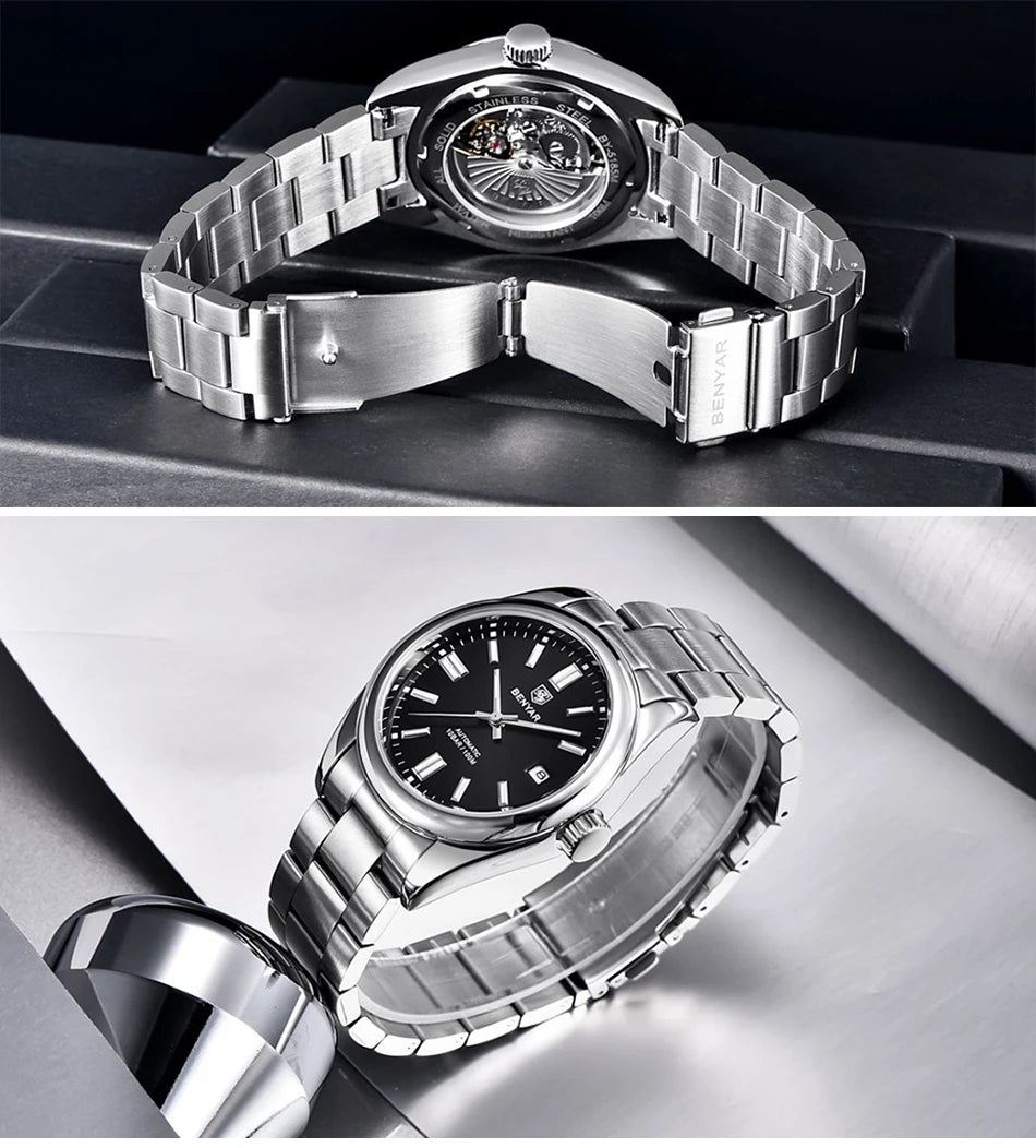 Orologio Automatico Meccanico Lusso da Uomo con Calendario Impermeabile 100m Acciaio Inossidabile Luminoso