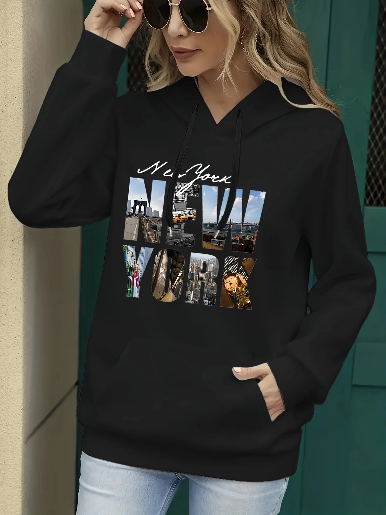 Felpa Donna Autunno Inverno Calda Ampia Casuale Con Cappuccio Maniche Lunghe In Pelle Scamosciata Stampata