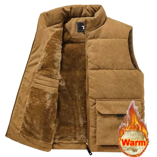 Gilet Pile Da Uomo Inverno Caldo Senza Maniche Con Colletto Quadrato Stile Esercito Abbigliamento