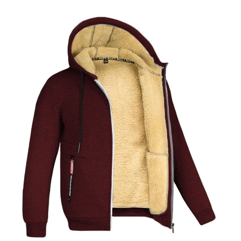 Felpa Cappotto Unisex Con Cappuccio Inverno Lana Di Agnello Tasche Frontali Cerniera Calda Foderata In Peluche Cardigan