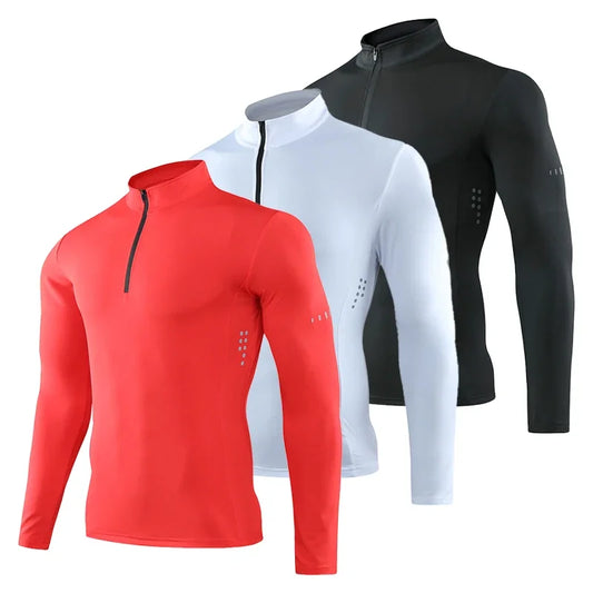 T Shirt Sportiva Da Uomo Manica Lunga Per Palestra E Corsa In Compressione Abbigliamento Sportivo Zip Pullover Rashguard