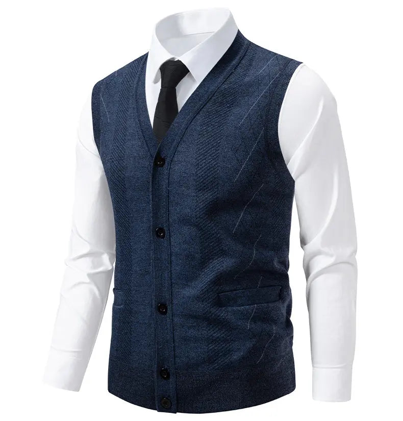 Cardigan Senza Maniche Da Uomo Gilet In Maglia Con Scollo A V Bottoni Argyle Lavorato Con Tasche