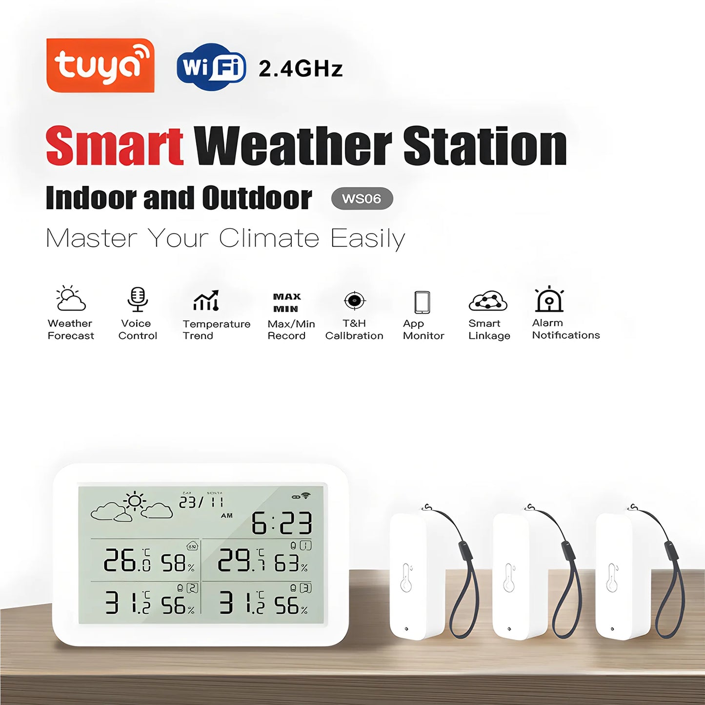 Stazione Meteorologica Intelligente Tuya WiFi LCD Meteo Interni Esterni Allarme Umidità Temperatura