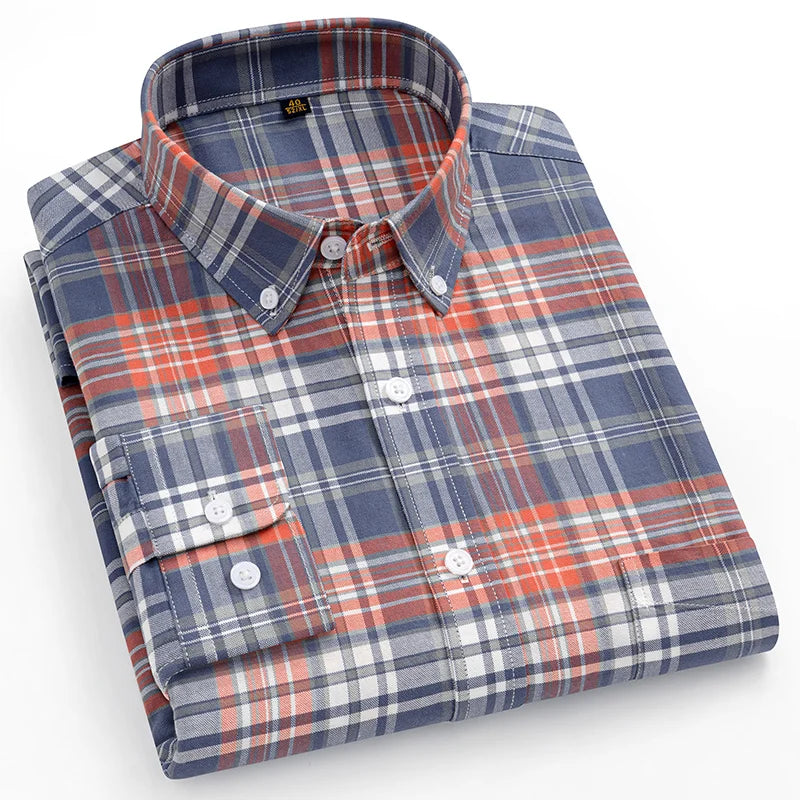Camicie Scozzesi a Righe Da Uomo In Cotone Oxford Maniche Lunghe Con Bottoni Taglie 6XL 7XL Business Casual