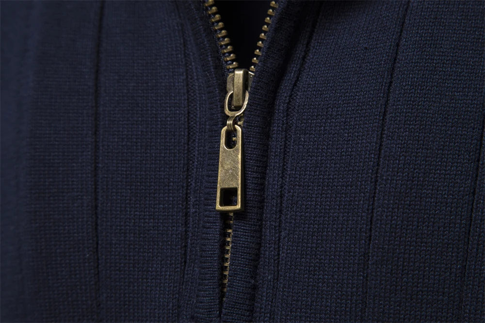 Maglione Uomo Cotone Con Cerniera Autunno Inverno Colletto Coreano Alta Qualità Caldo