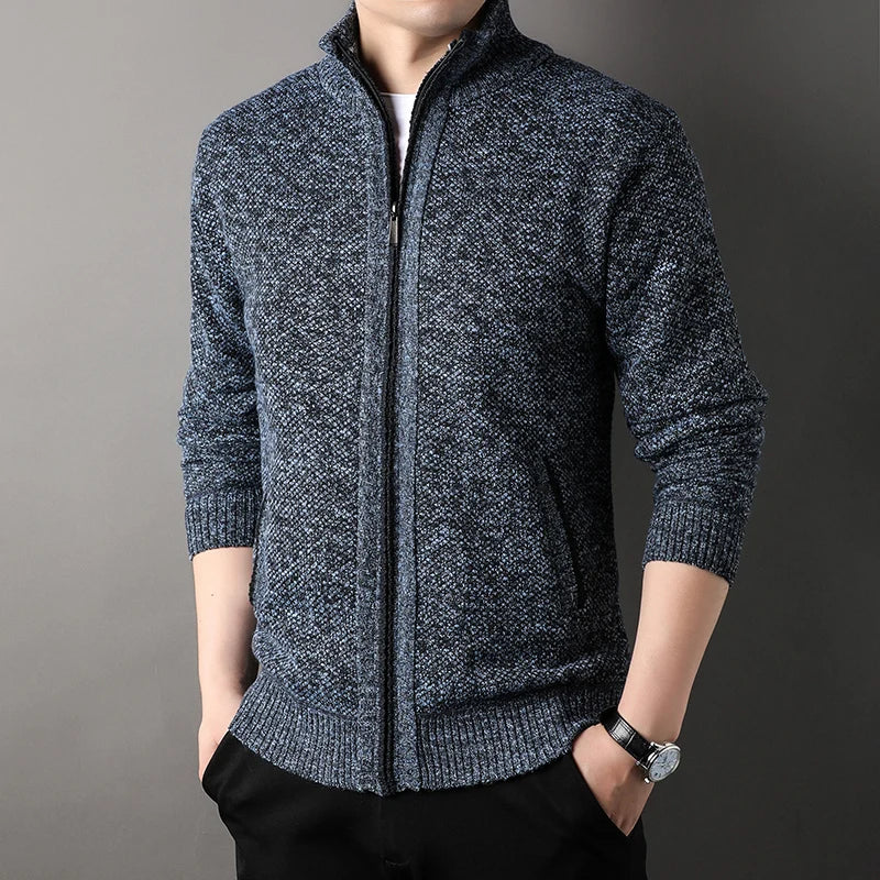Maglione Lavorato A Maglia Con Colletto Rialzato Da Uomo Autunno Inverno Cardigan Slim In Tinta Unita Coreana