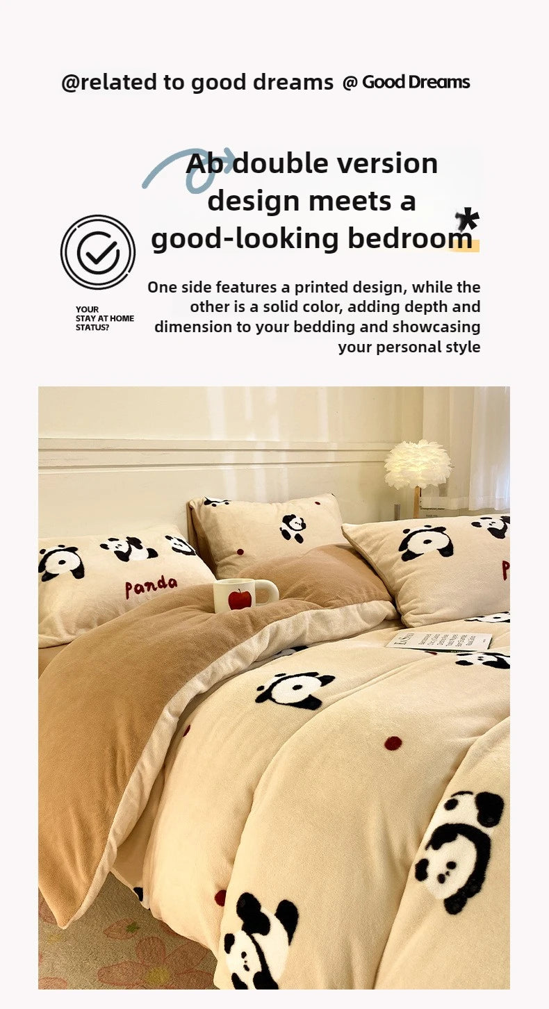 Set Biancheria Da Letto 4 Pezzi In Pile Latte Stampato Invernale Duvet Copripiumino Stile Semplice Accogliente GSM 130