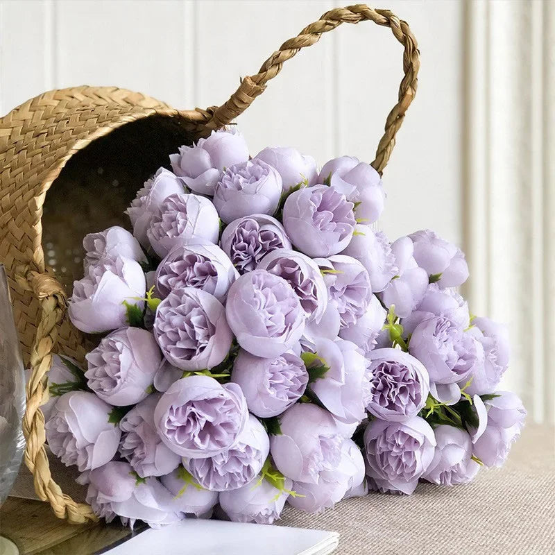 Rosa Rosa Peonia Fiori Artificiali In Seta Bouquet Da 27 Teste Per Vaso Da Tavolo Decorazione Nozze Casa