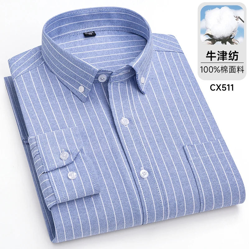 Camicie Scozzesi a Righe Da Uomo In Cotone Oxford Maniche Lunghe Con Bottoni Taglie 6XL 7XL Business Casual