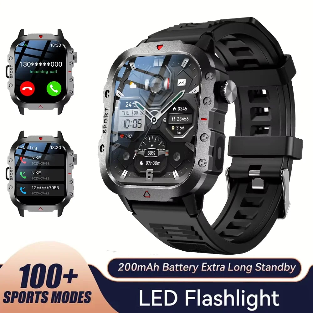 LAXASFIT Orologio Militare Da Uomo Smartwatch Con Schermo Touch HD Da 2.01 Pollici Chiamata Vocale Bluetooth