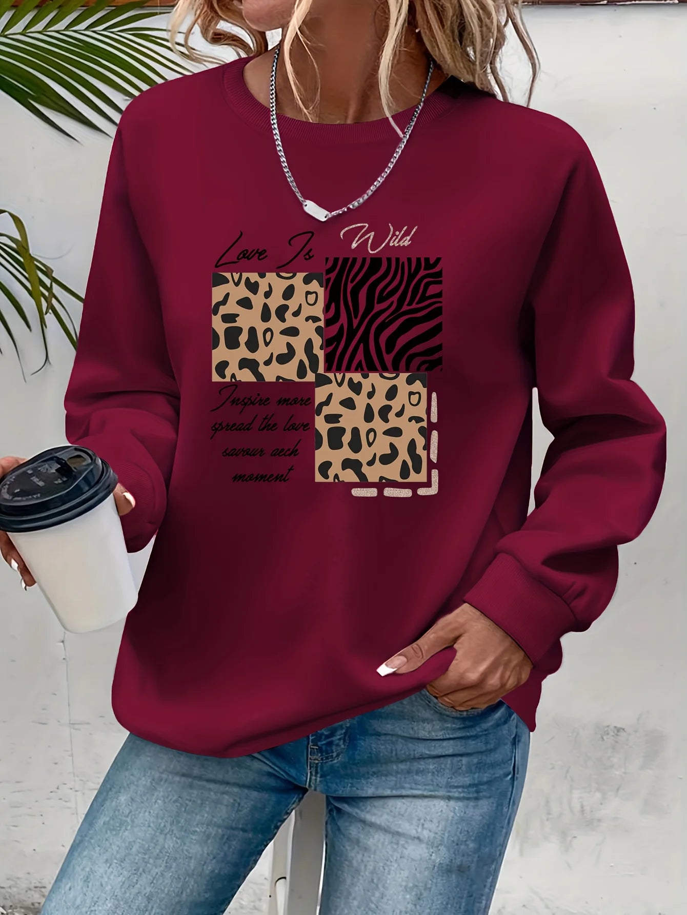 Pullover da Donna Autunno Inverno Casual Ampio con Motivo Gatto Caldo Stampato Girocollo a Maniche Lunghe