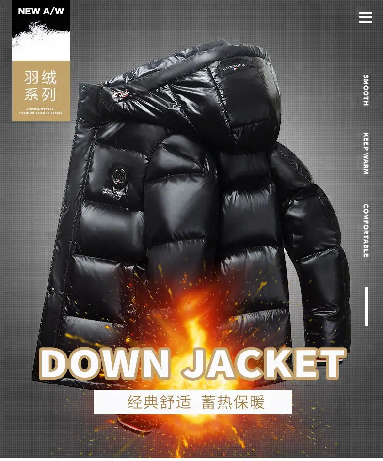 Piumino Da Uomo 2025 Inverno Con Cappuccio E Cerniera D Anatra Bianco Caldo Alla Moda Da Esterno Casual