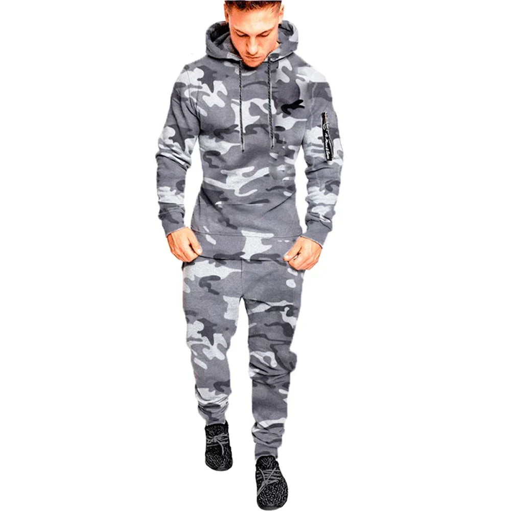 Set Abbigliamento Sportivo Da Uomo Due Pezzi Felpa Con Cappuccio Tattico Militare Pantaloni Traspirante Caldo Jogging