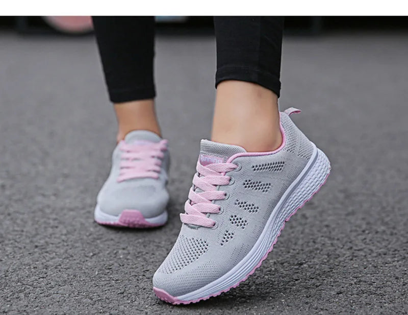Scarpe Casual Traspiranti Da Donna Walking Mesh In Nylon Tessuto Calzature Femminili Leggere