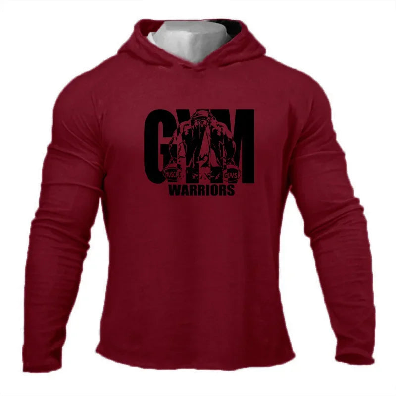 T-shirt da corsa da uomo Primavera Autunno Bodybuilding Felpe con cappuccio Cotone traspirante Allenamento fitness Abbigliamento con cappuccio Palestra Sport Muscolo